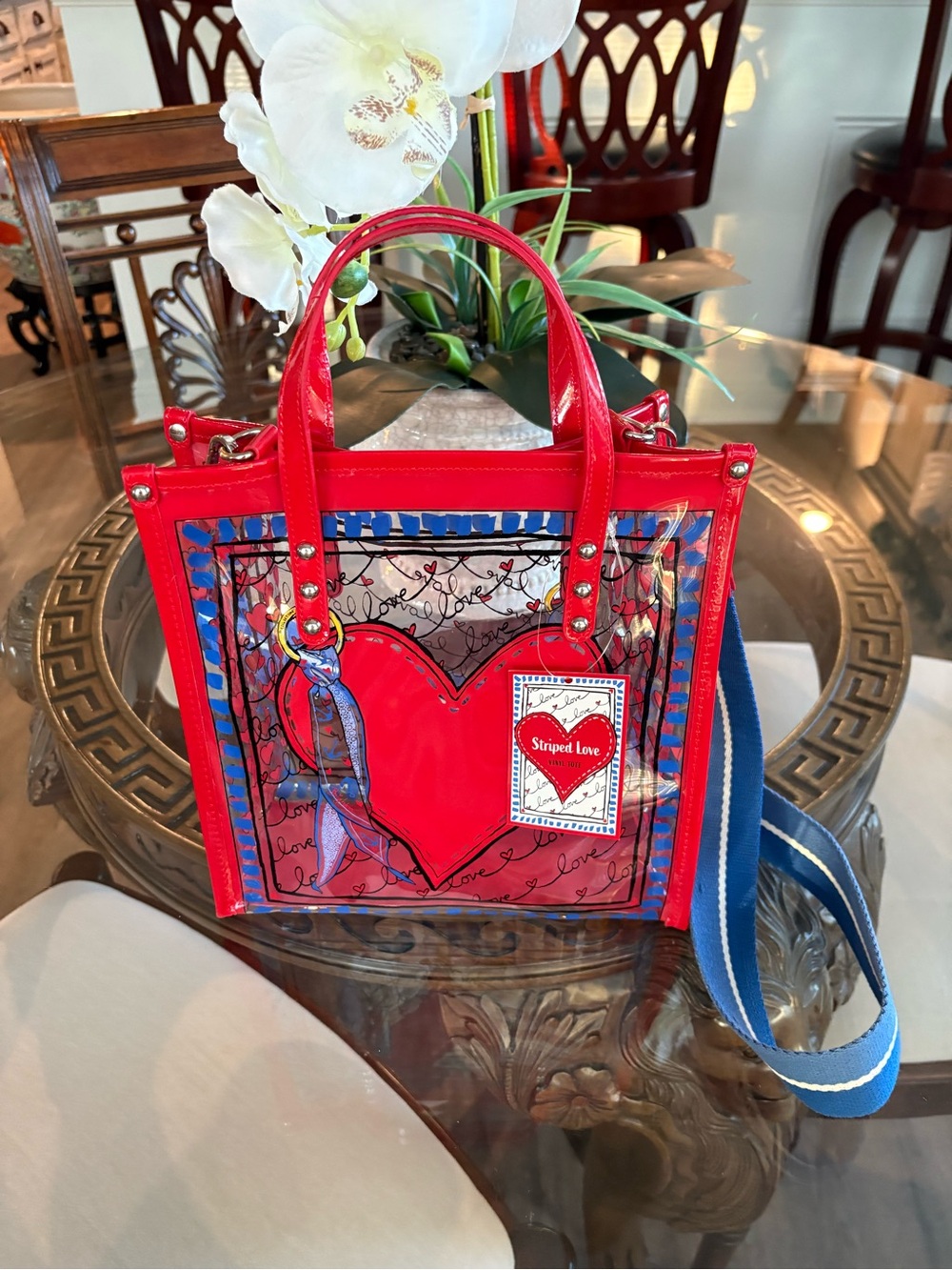 ❤️💙BRIGHTON STRIPED LOVE CLEAR VINYL TOTE CROSSBODY BAG! ❤️💙